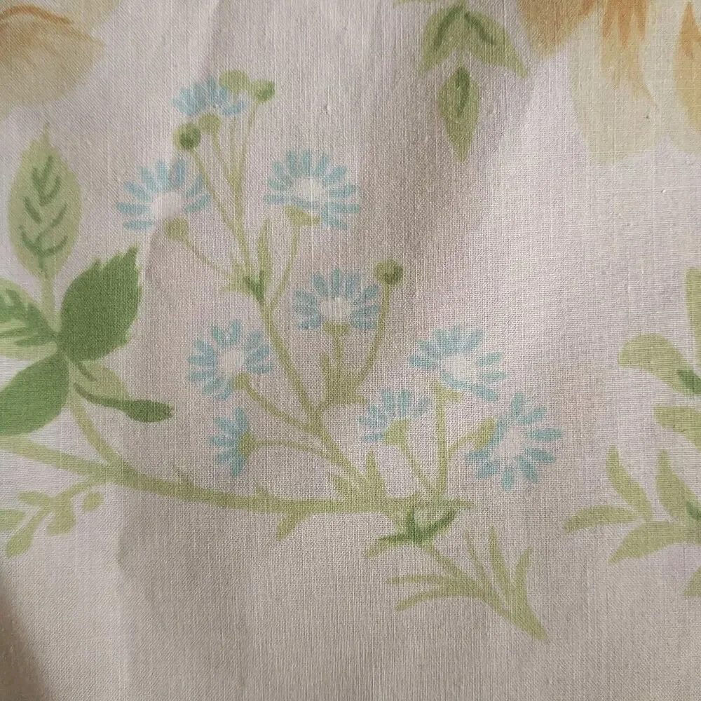 VTG Martex West Point Queen Flat Sheet Yellow Blue Flower Eyelet Percale Cottage